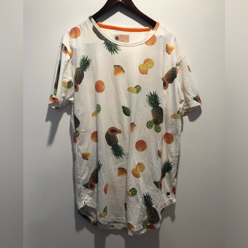 White Cotton Blend Top with fruit Accent
